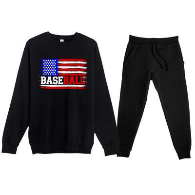 American Flag Funny Baseball Softball Mama Papa Gift Premium Crewneck Sweatsuit Set