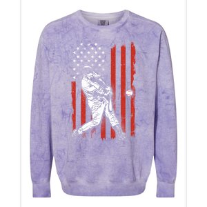 American Flag Funny Retro Baseball Lover Batter Baseball Cute Gift Colorblast Crewneck Sweatshirt