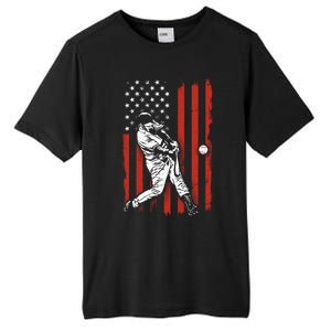 American Flag Funny Retro Baseball Lover Batter Baseball Cute Gift Tall Fusion ChromaSoft Performance T-Shirt