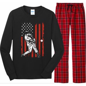 American Flag Funny Retro Baseball Lover Batter Baseball Cute Gift Long Sleeve Pajama Set