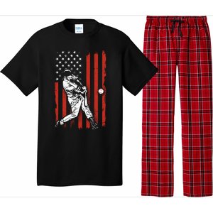 American Flag Funny Retro Baseball Lover Batter Baseball Cute Gift Pajama Set