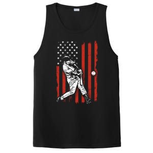 American Flag Funny Retro Baseball Lover Batter Baseball Cute Gift PosiCharge Competitor Tank