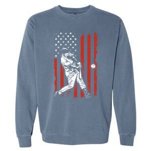 American Flag Funny Retro Baseball Lover Batter Baseball Cute Gift Garment-Dyed Sweatshirt