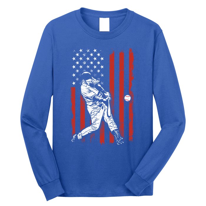 American Flag Funny Retro Baseball Lover Batter Baseball Cute Gift Long Sleeve Shirt