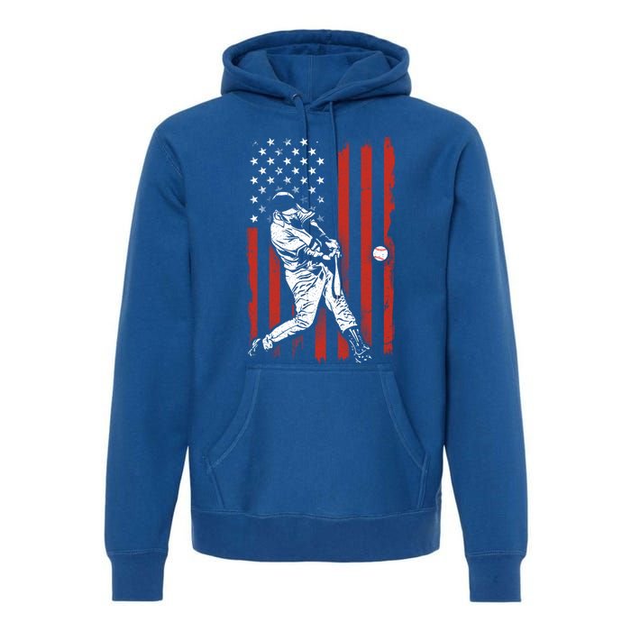 American Flag Funny Retro Baseball Lover Batter Baseball Cute Gift Premium Hoodie