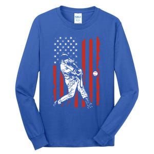 American Flag Funny Retro Baseball Lover Batter Baseball Cute Gift Tall Long Sleeve T-Shirt