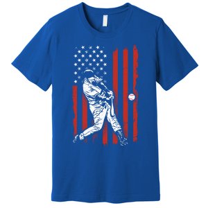 American Flag Funny Retro Baseball Lover Batter Baseball Cute Gift Premium T-Shirt