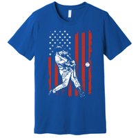 American Flag Funny Retro Baseball Lover Batter Baseball Cute Gift Premium T-Shirt