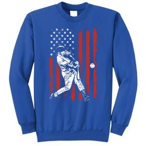 American Flag Funny Retro Baseball Lover Batter Baseball Cute Gift Tall Sweatshirt