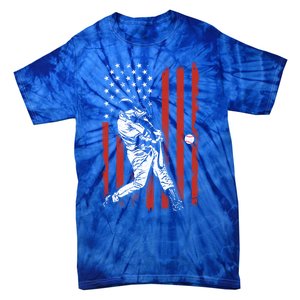 American Flag Funny Retro Baseball Lover Batter Baseball Cute Gift Tie-Dye T-Shirt