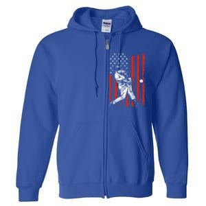 American Flag Funny Retro Baseball Lover Batter Baseball Cute Gift Full Zip Hoodie