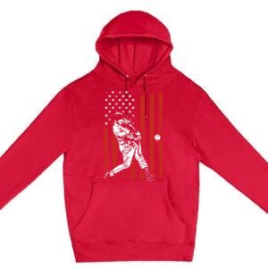 American Flag Funny Retro Baseball Lover Batter Baseball Cute Gift Premium Pullover Hoodie