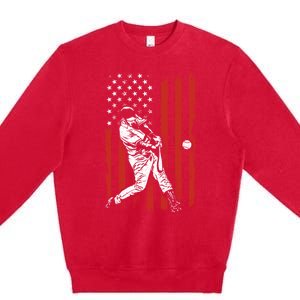 American Flag Funny Retro Baseball Lover Batter Baseball Cute Gift Premium Crewneck Sweatshirt