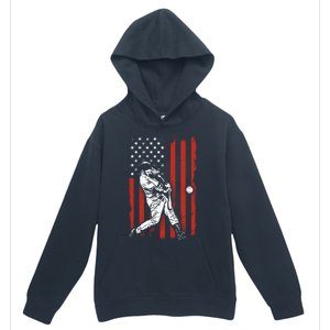 American Flag Funny Retro Baseball Lover Batter Baseball Cute Gift Urban Pullover Hoodie