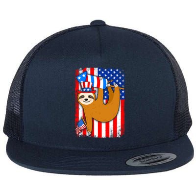 American Flag Funny Sloth 4th Of July Cousin Gift Flat Bill Trucker Hat