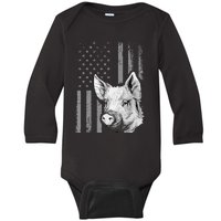 American Flag Farmer Chicken Lover Baby Long Sleeve Bodysuit