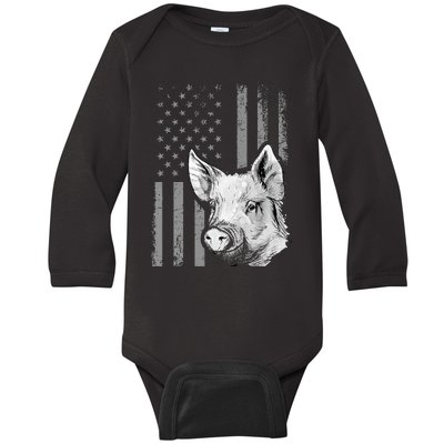 American Flag Farmer Chicken Lover Baby Long Sleeve Bodysuit