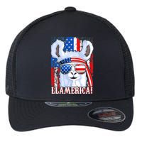 American Flag Funny 4th Of July Llamerica Flexfit Unipanel Trucker Cap