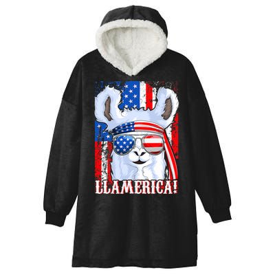 American Flag Funny 4th Of July Llamerica Hooded Wearable Blanket