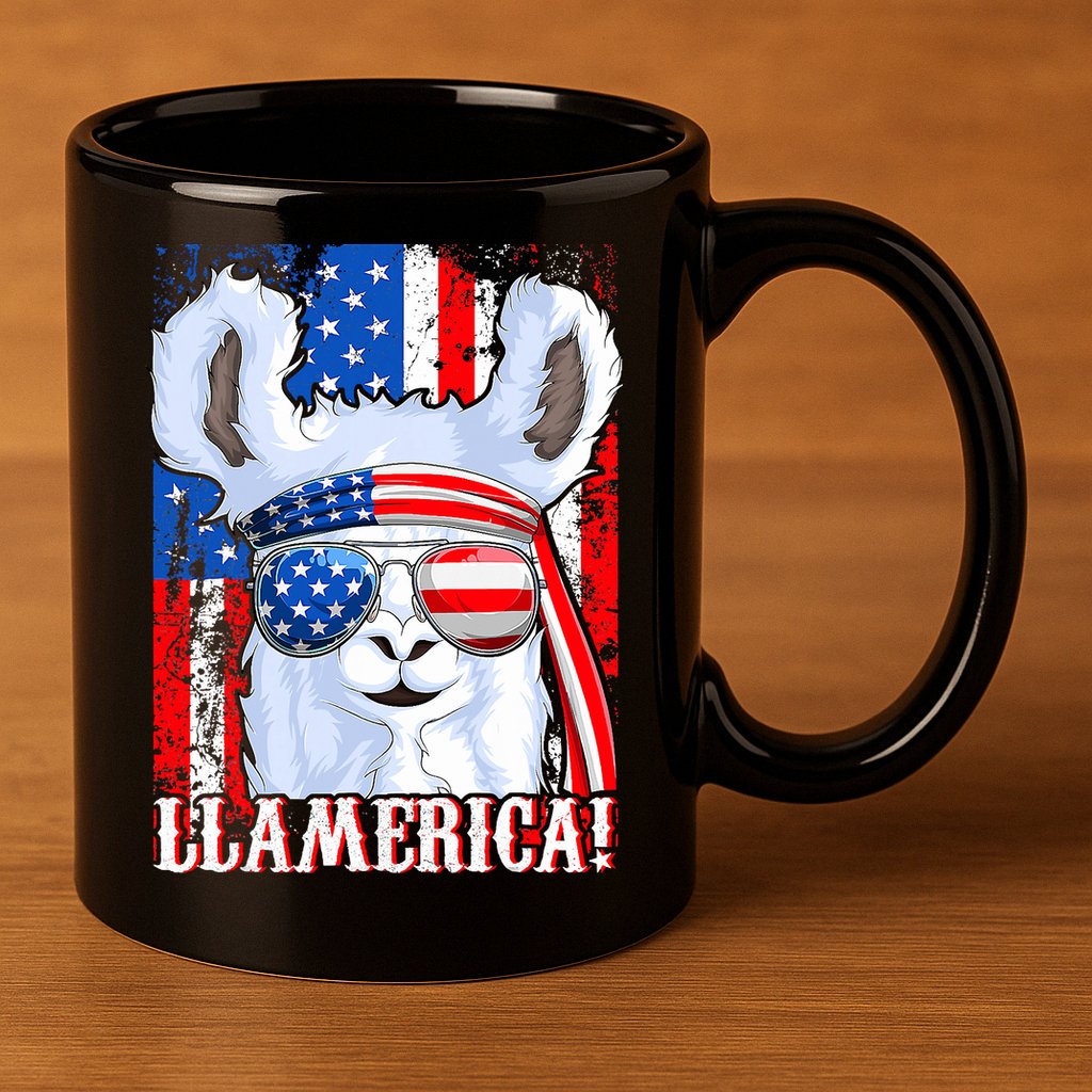 American Flag Funny 4th Of July Llamerica 11oz C Handle Ceramic Mug