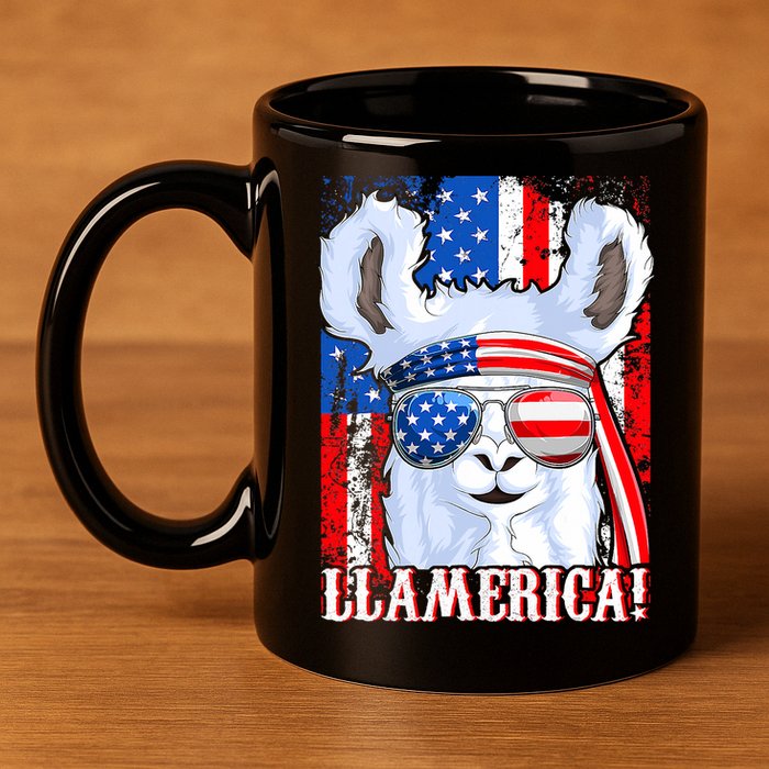 American Flag Funny 4th Of July Llamerica 11oz C Handle Ceramic Mug