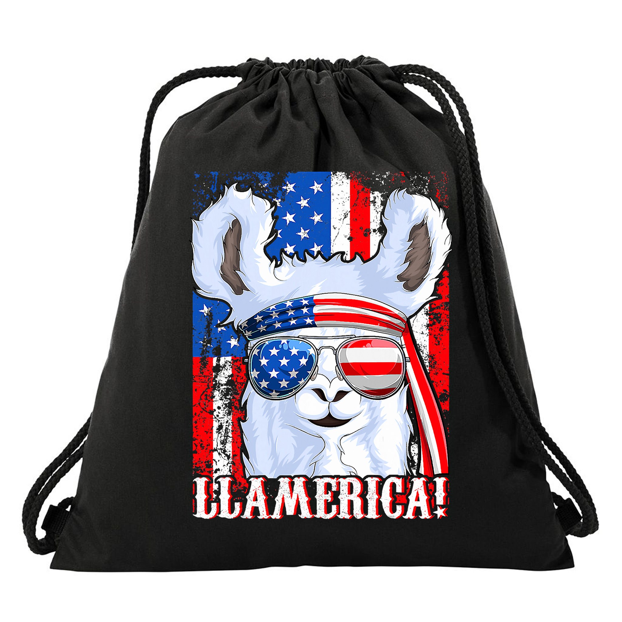 American Flag Funny 4th Of July Llamerica Drawstring Bag