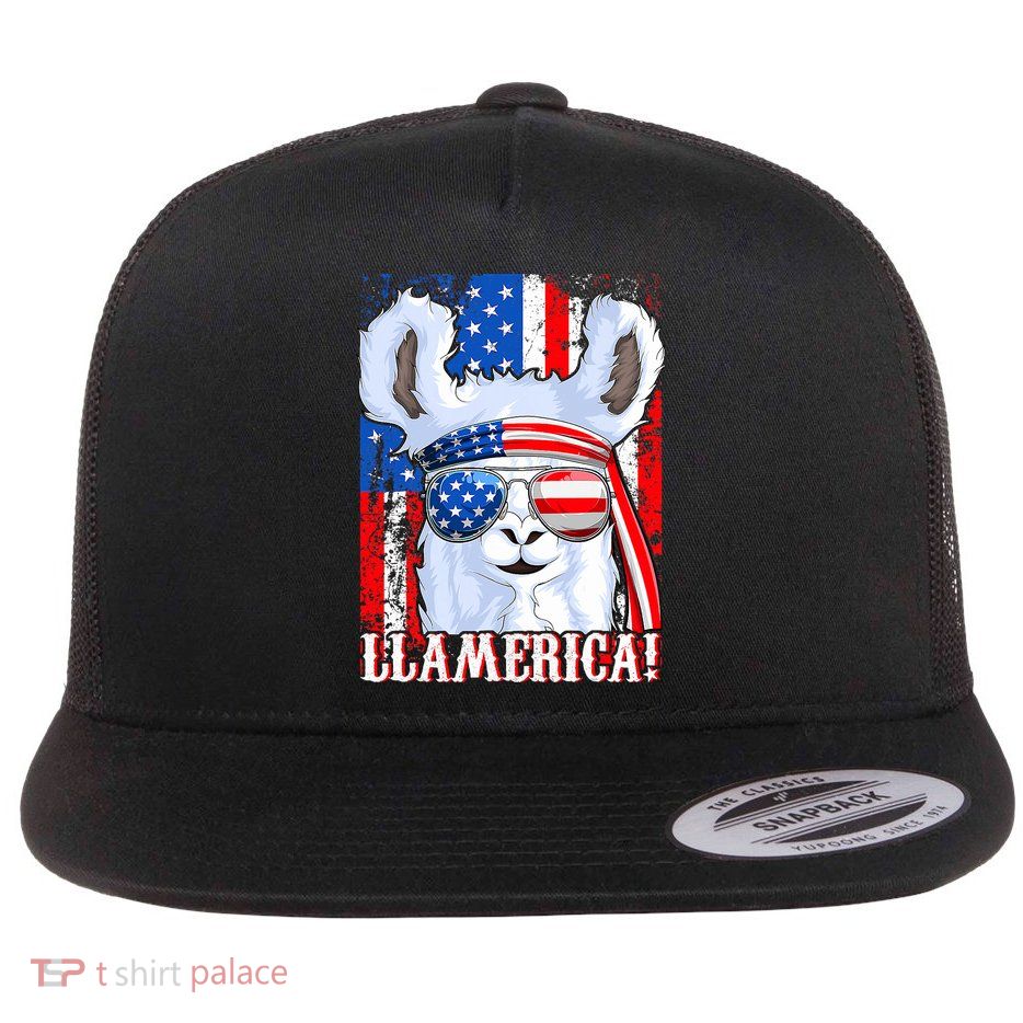 American Flag Funny 4th Of July Llamerica Flatbill Hat