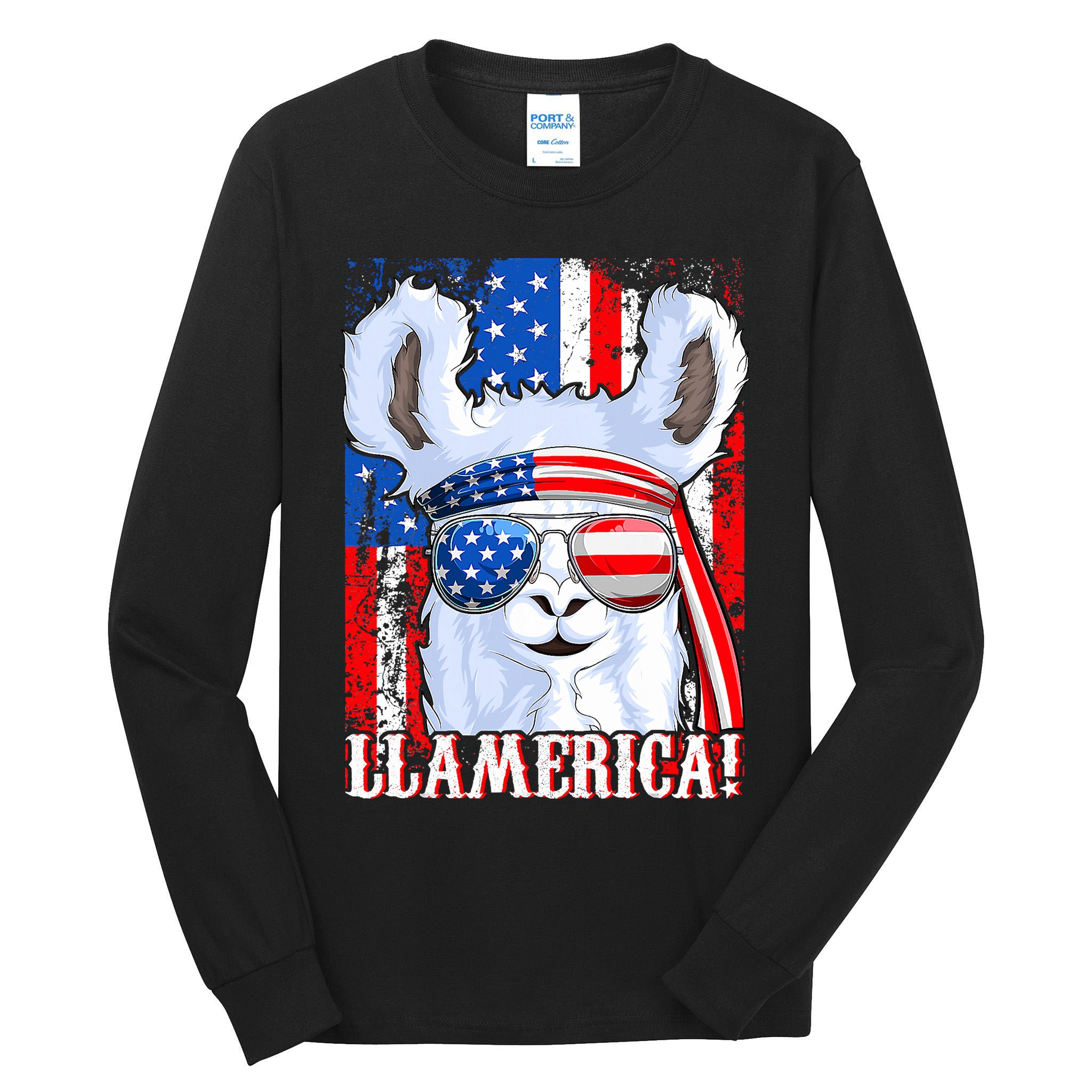 American Flag Funny 4th Of July Llamerica Tall Long Sleeve T-Shirt