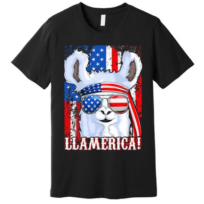 American Flag Funny 4th Of July Llamerica Premium T-Shirt