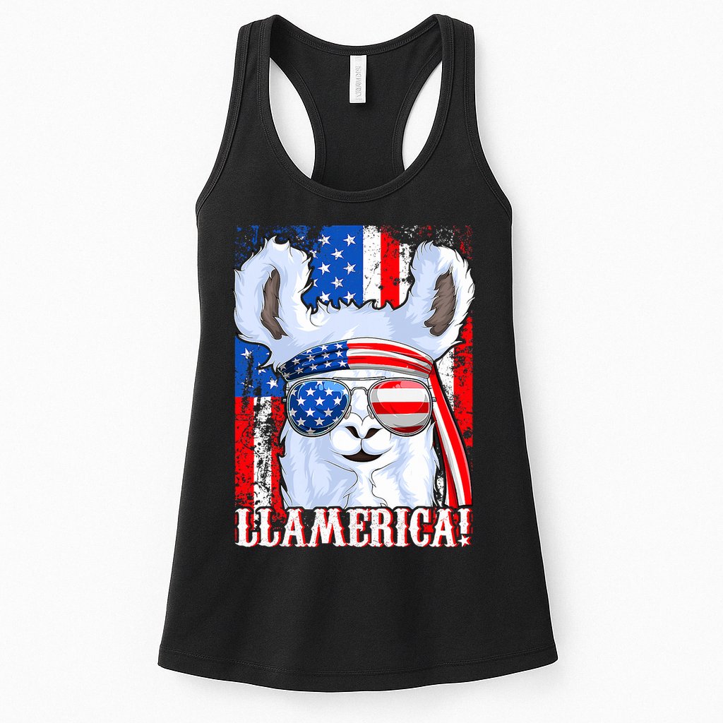 American Flag Funny 4th Of July Llamerica Womens Tank Top