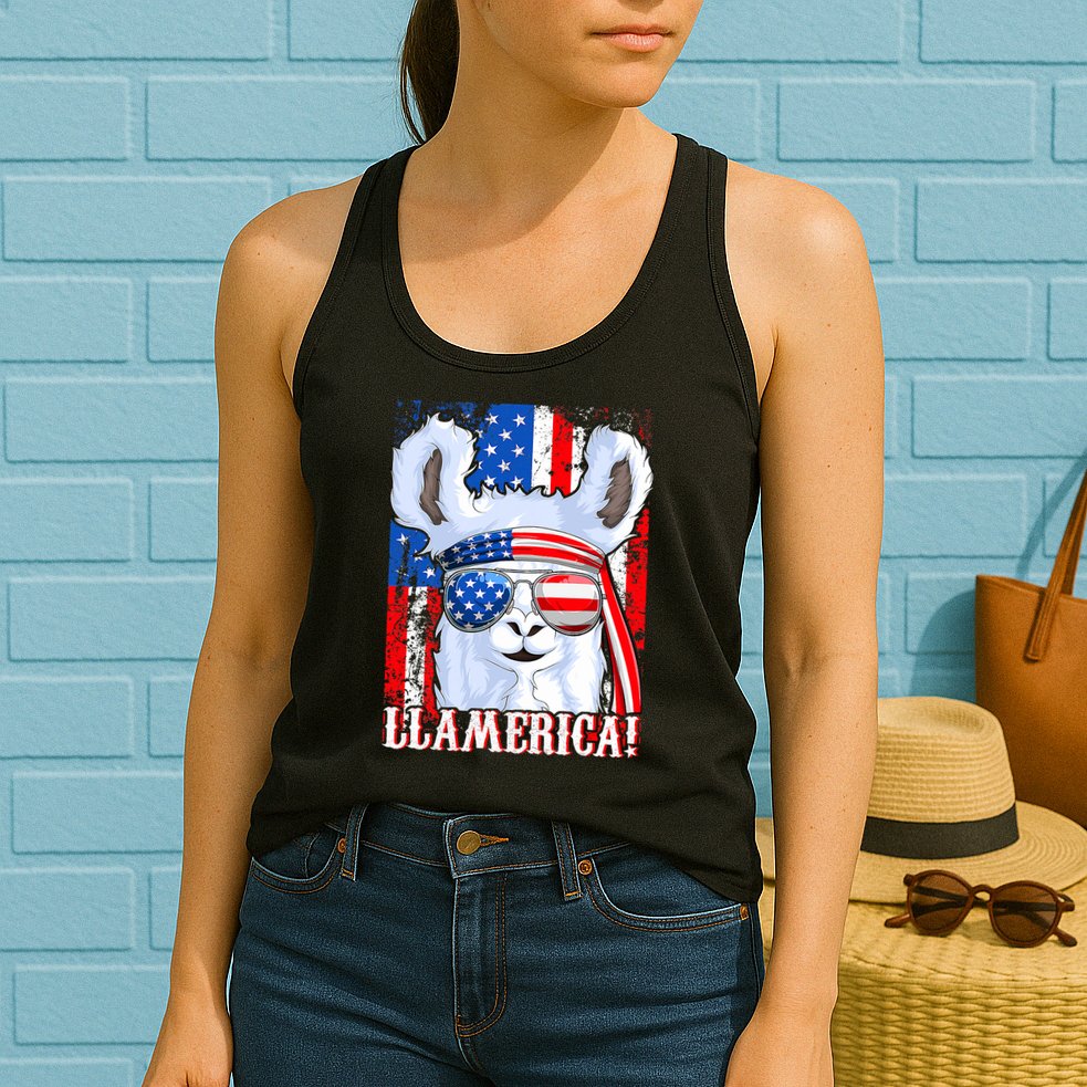 American Flag Funny 4th Of July Llamerica Womens Tank Top