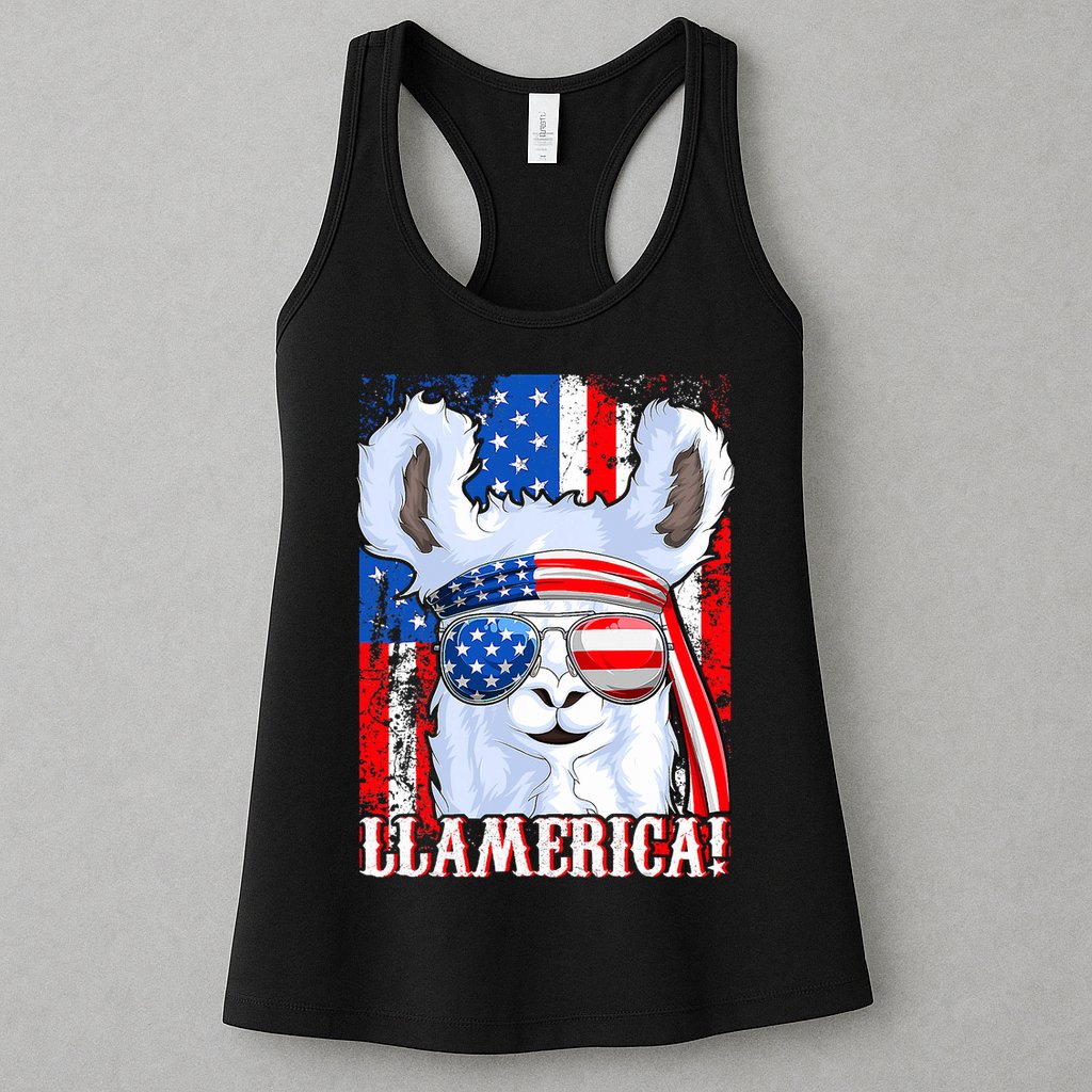 American Flag Funny 4th Of July Llamerica Womens Tank Top