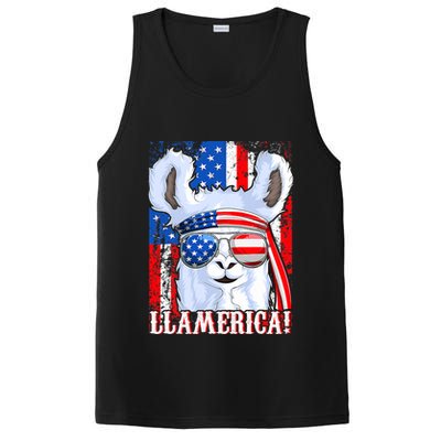 American Flag Funny 4th Of July Llamerica PosiCharge Competitor Tank