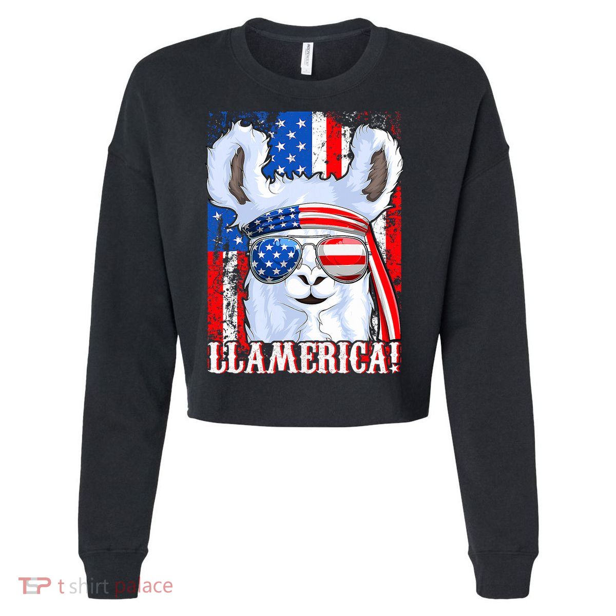 American Flag Funny 4th Of July Llamerica Cropped Pullover Crew