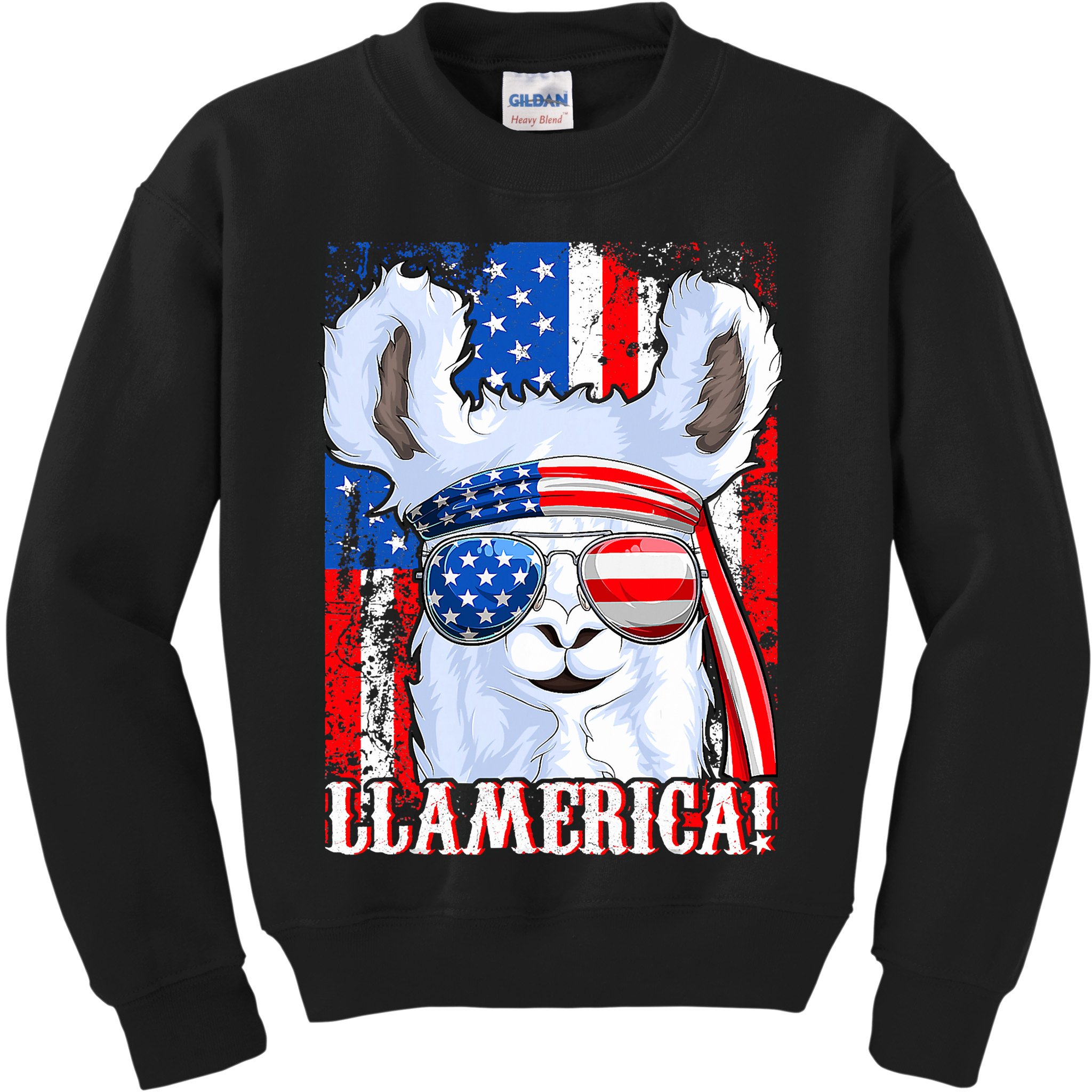 American Flag Funny 4th Of July Llamerica Kids Sweatshirt