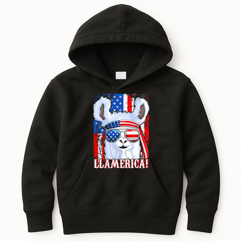 American Flag Funny 4th Of July Llamerica Kids Hoodie