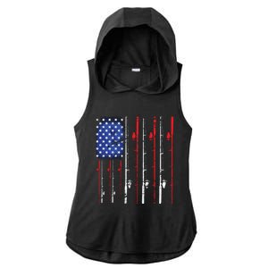 American Flag Fishing Rod Fishing Lover Ladies PosiCharge Tri-Blend Wicking Draft Hoodie Tank