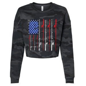 American Flag Fishing Rod Fishing Lover Cropped Pullover Crew