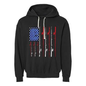 American Flag Fishing Rod Fishing Lover Garment-Dyed Fleece Hoodie