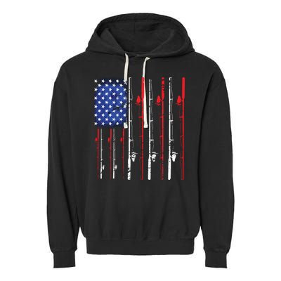 American Flag Fishing Rod Fishing Lover Garment-Dyed Fleece Hoodie