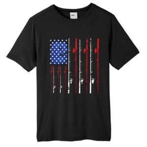 American Flag Fishing Rod Fishing Lover Tall Fusion ChromaSoft Performance T-Shirt