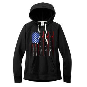 American Flag Fishing Rod Fishing Lover Women's Fleece Hoodie