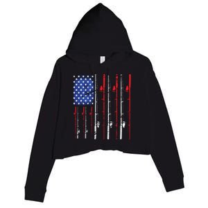 American Flag Fishing Rod Fishing Lover Crop Fleece Hoodie