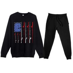 American Flag Fishing Rod Fishing Lover Premium Crewneck Sweatsuit Set