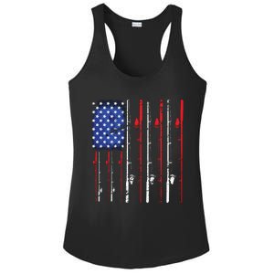 American Flag Fishing Rod Fishing Lover Ladies PosiCharge Competitor Racerback Tank