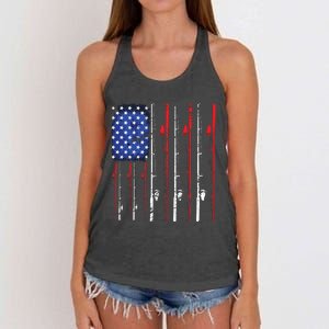 American Flag Fishing Rod Fishing Lover Women's Knotted Racerback Tank