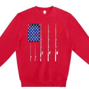 American Flag Fishing Rod Fishing Lover Premium Crewneck Sweatshirt