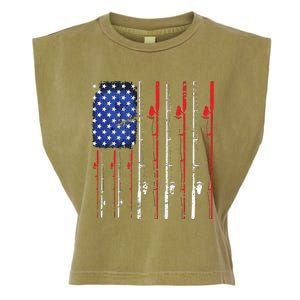 American Flag Fishing Rod Fishing Lover Garment-Dyed Women's Muscle Tee