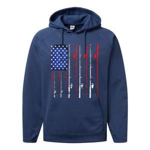 American Flag Fishing Rod Fishing Lover Performance Fleece Hoodie