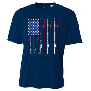 American Flag Fishing Rod Fishing Lover Cooling Performance Crew T-Shirt